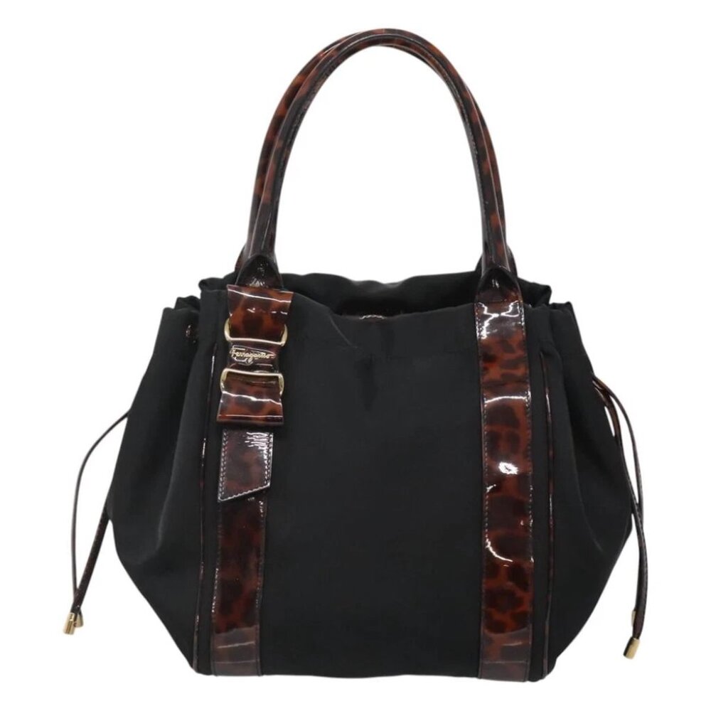 Salvatore Ferragamo Shoulder Bag Nylon Black Gold Auth 118189